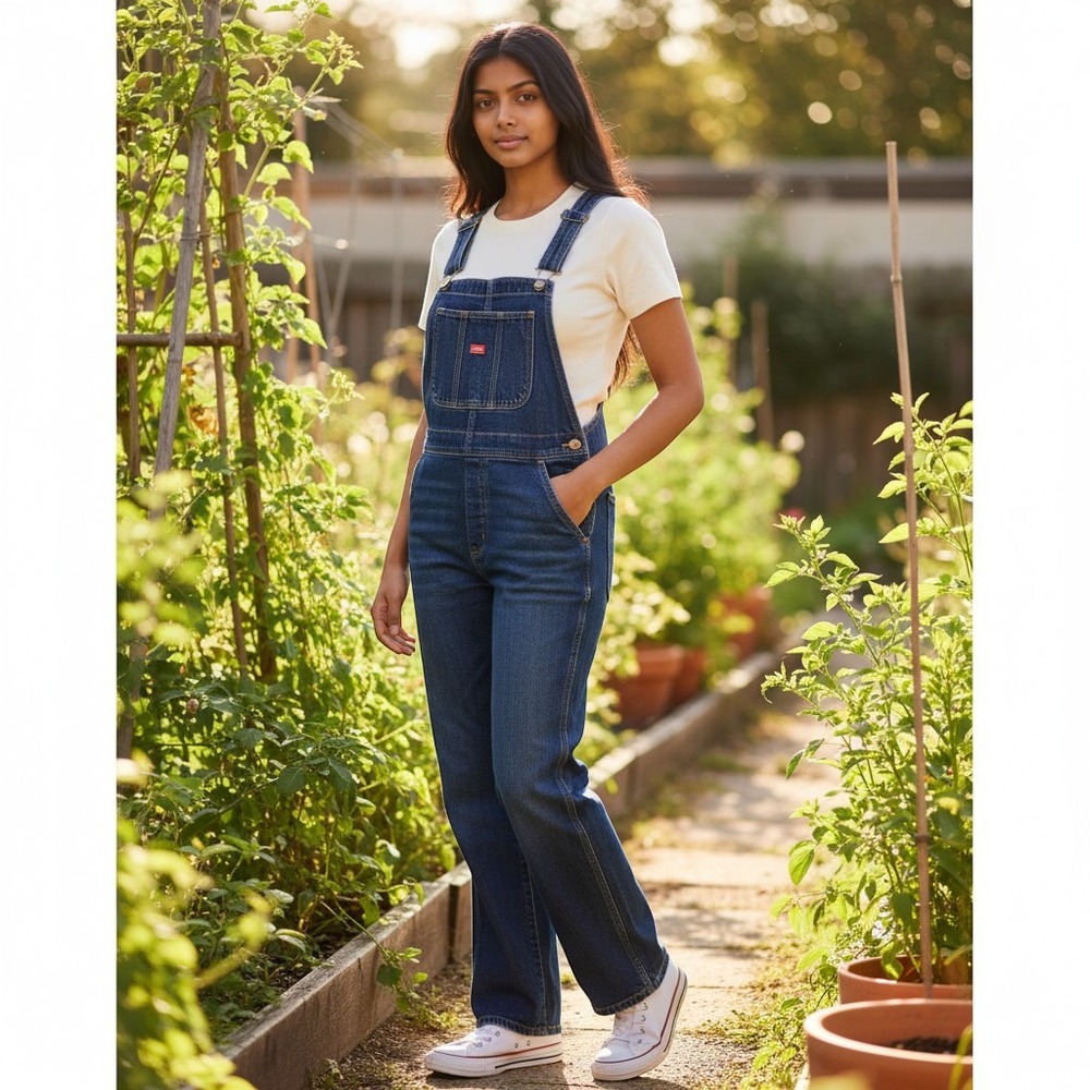 Wild Blue Sadie Robertson‎ Denim Overalls L Blue Excellent Bib Straight Leg